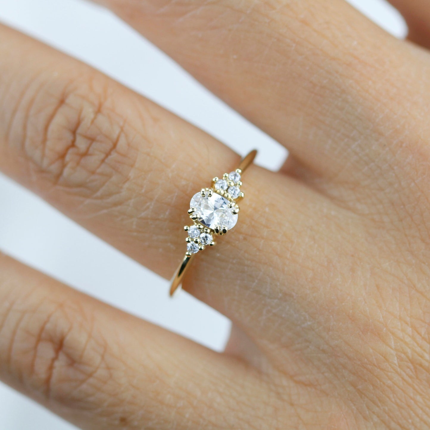 Oval moissanite engagement ring, oval moissanite engagement ring vintage unique, half carat certificated moissanite ring | R236MOIS