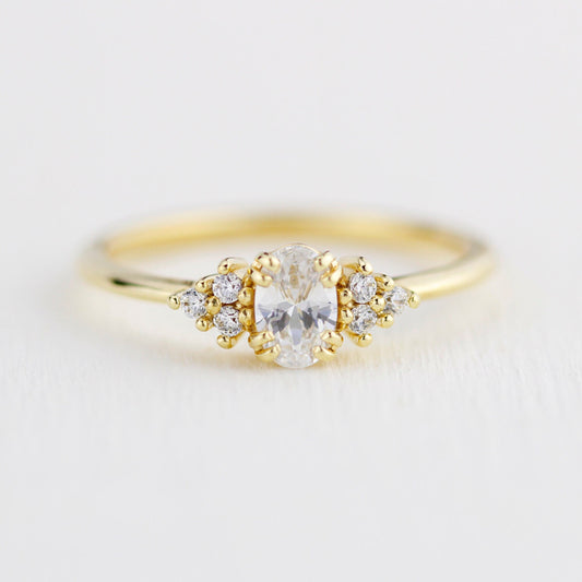 Oval moissanite engagement ring, oval moissanite engagement ring vintage unique, half carat certificated moissanite ring | R236MOIS