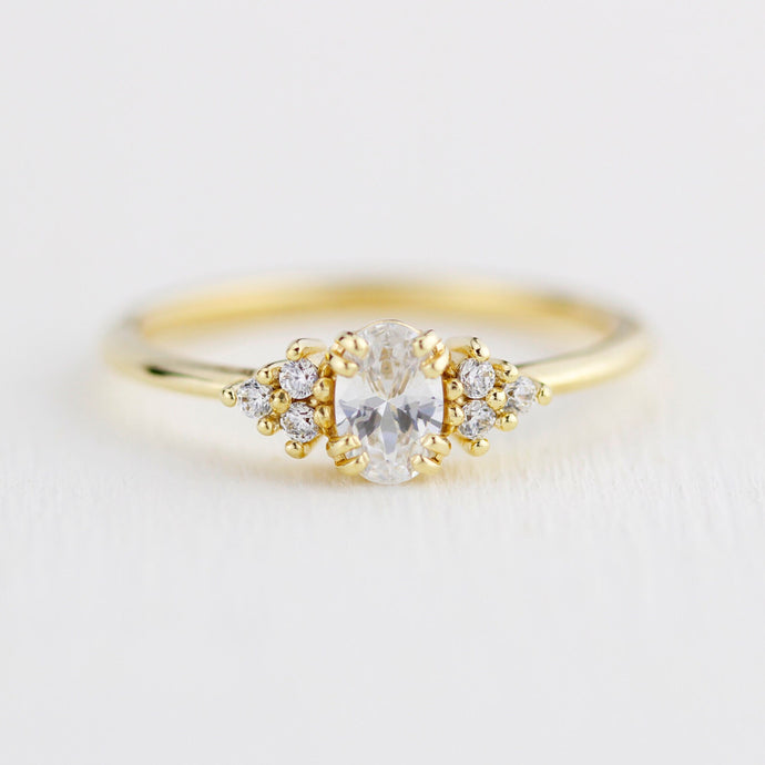 Oval moissanite engagement ring, oval moissanite engagement ring vintage unique, half carat certificated moissanite ring | R236MOIS