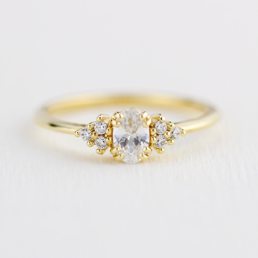 Oval moissanite engagement ring, oval moissanite engagement ring vintage unique, half carat certificated moissanite ring | R236MOIS