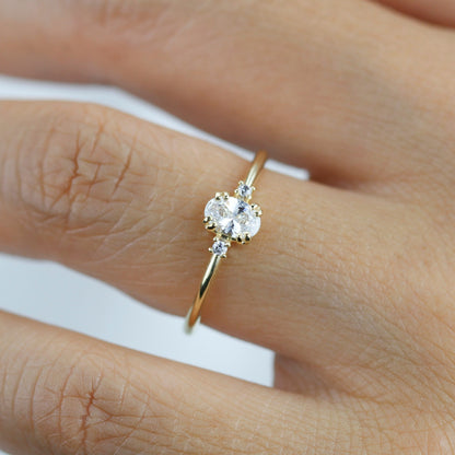 Three stone moissanite engagement ring, oval moissanite engagement ring, half carat certificated moissanite ring | R235MOIS