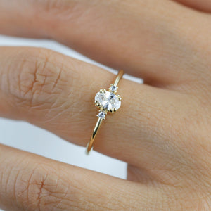 Three stone moissanite engagement ring, oval moissanite engagement ring, half carat certificated moissanite ring | R235MOIS