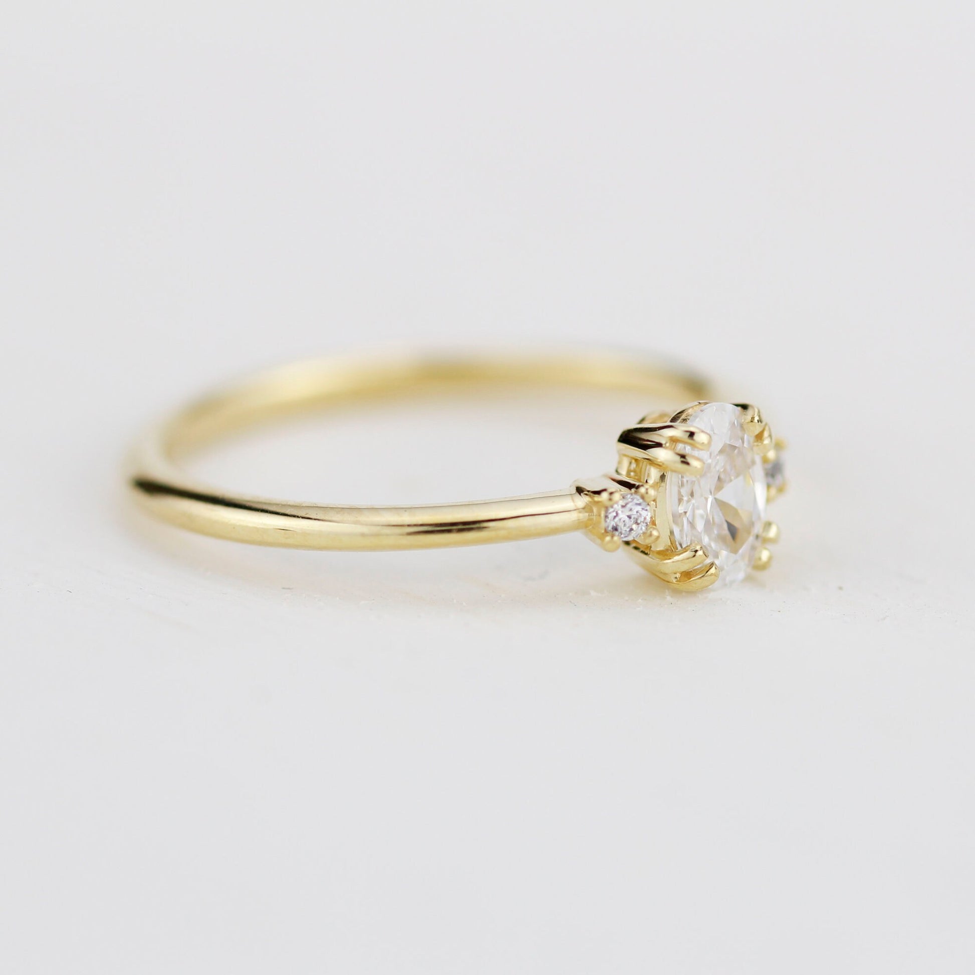 Three stone moissanite engagement ring, oval moissanite engagement ring, half carat certificated moissanite ring | R235MOIS