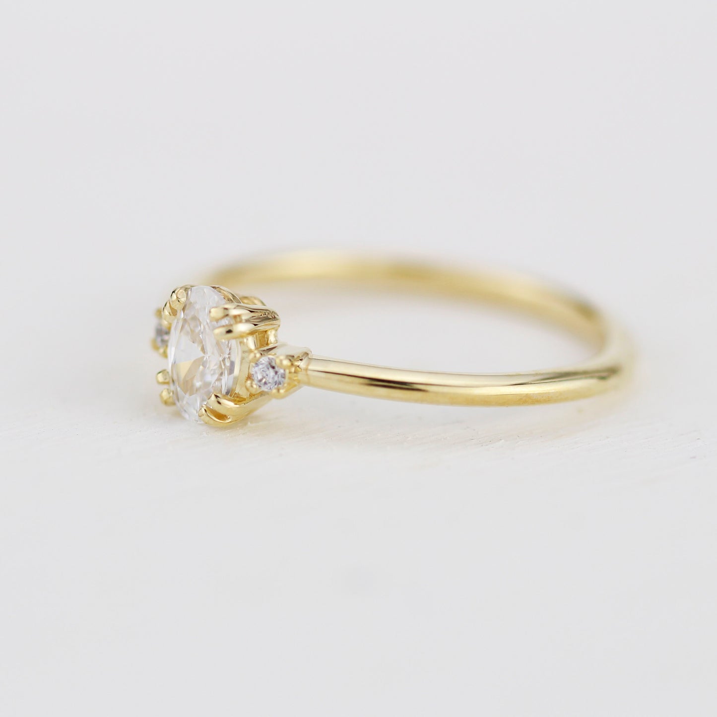 Three stone moissanite engagement ring, oval moissanite engagement ring, half carat certificated moissanite ring | R235MOIS