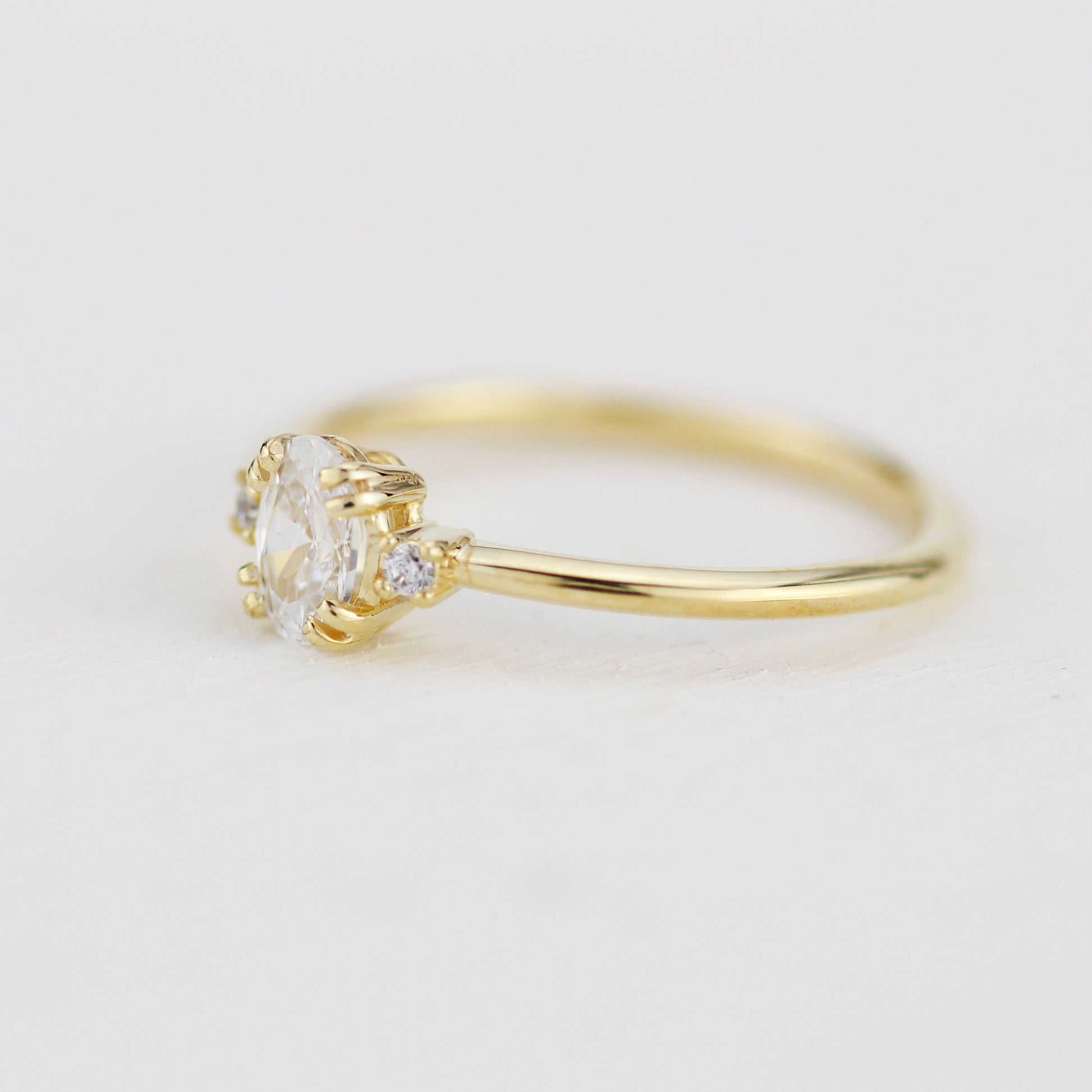 Three stone moissanite engagement ring, oval moissanite engagement ring, half carat certificated moissanite ring | R235MOIS