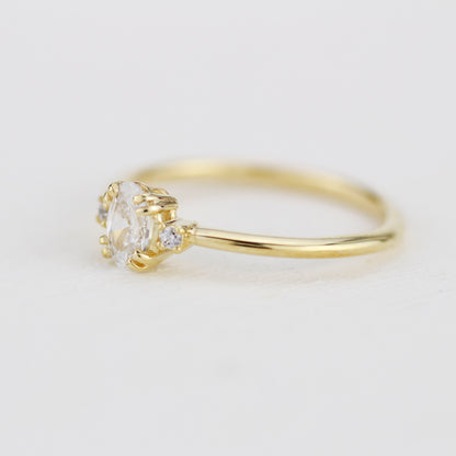 Three stone moissanite engagement ring, oval moissanite engagement ring, half carat certificated moissanite ring | R235MOIS
