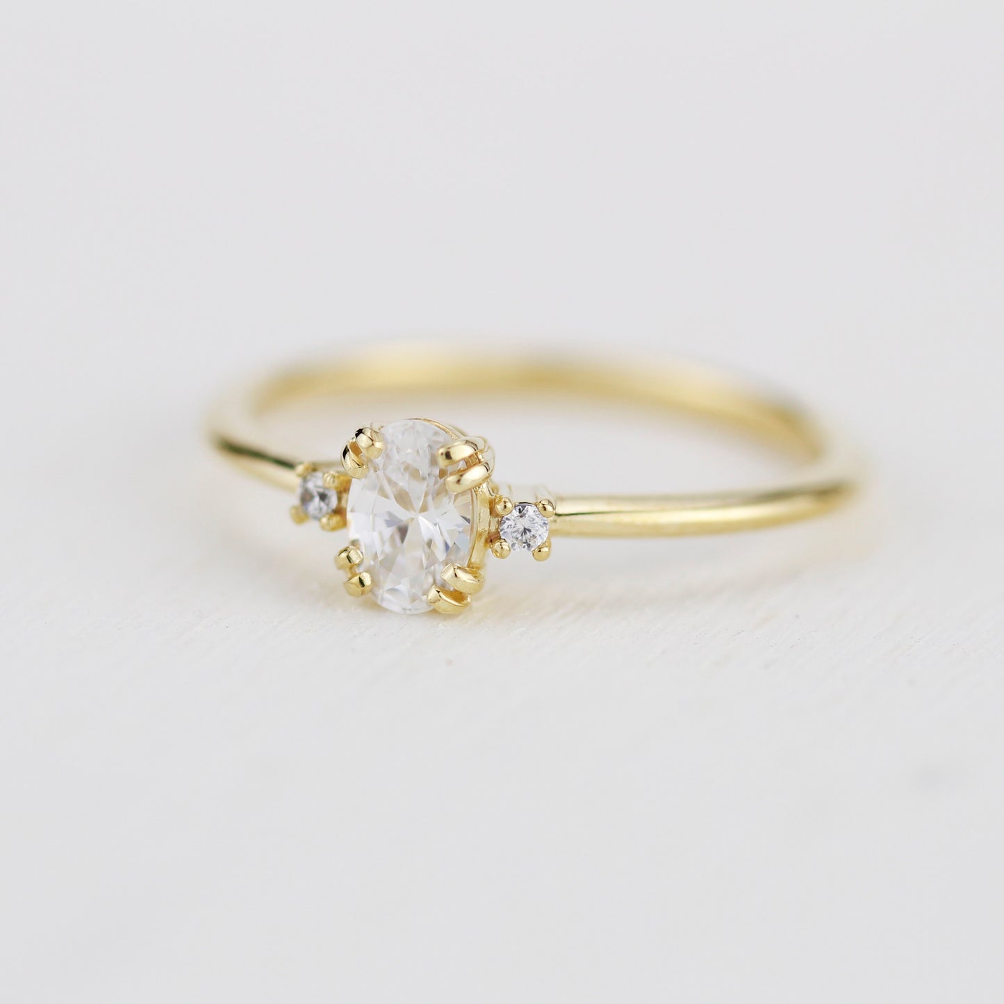 Three stone moissanite engagement ring, oval moissanite engagement ring, half carat certificated moissanite ring | R235MOIS