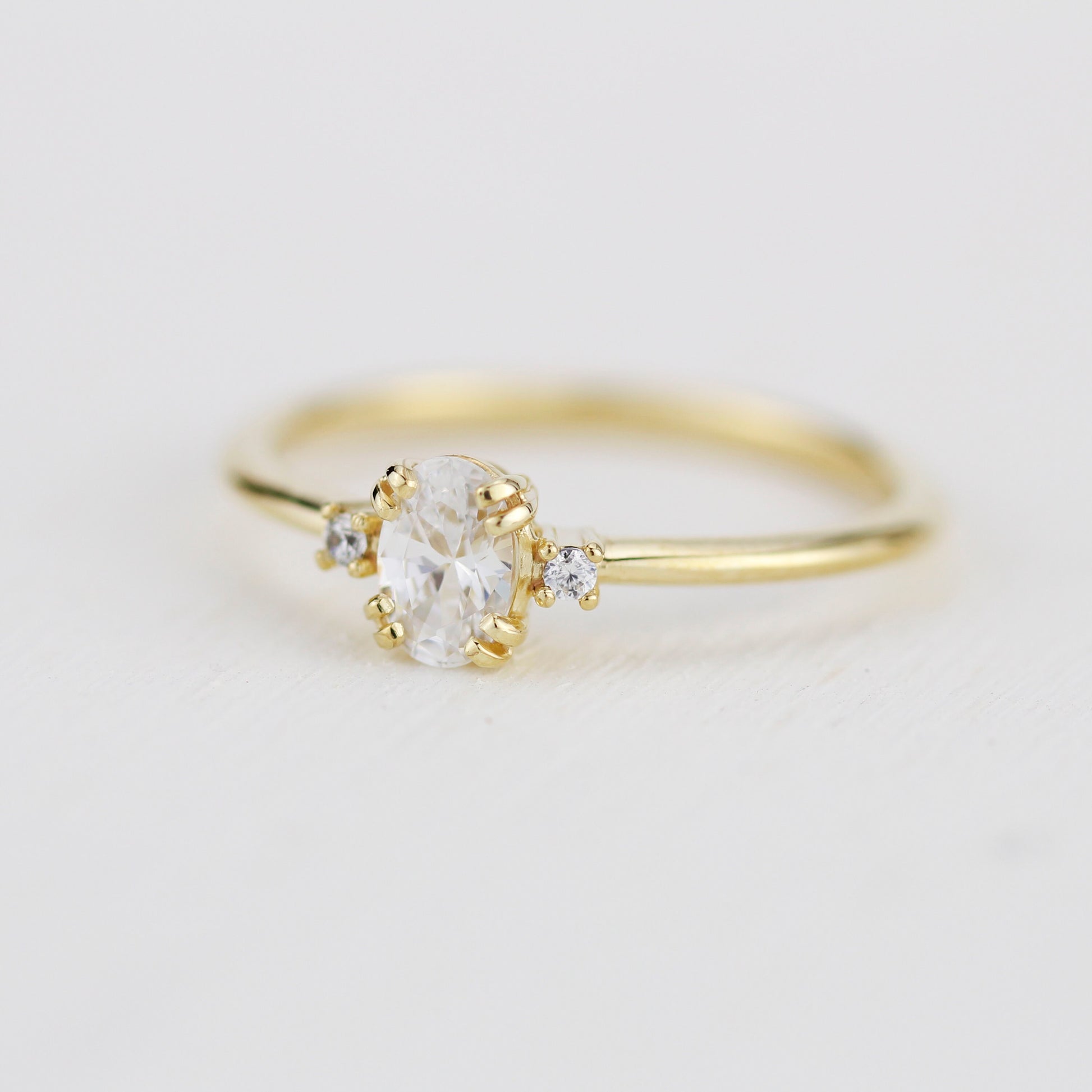 Three stone moissanite engagement ring, oval moissanite engagement ring, half carat certificated moissanite ring | R235MOIS