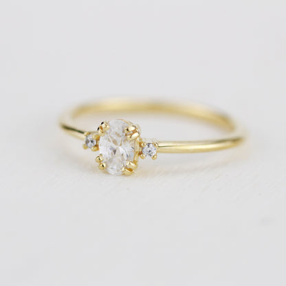 Three stone moissanite engagement ring, oval moissanite engagement ring, half carat certificated moissanite ring | R235MOIS