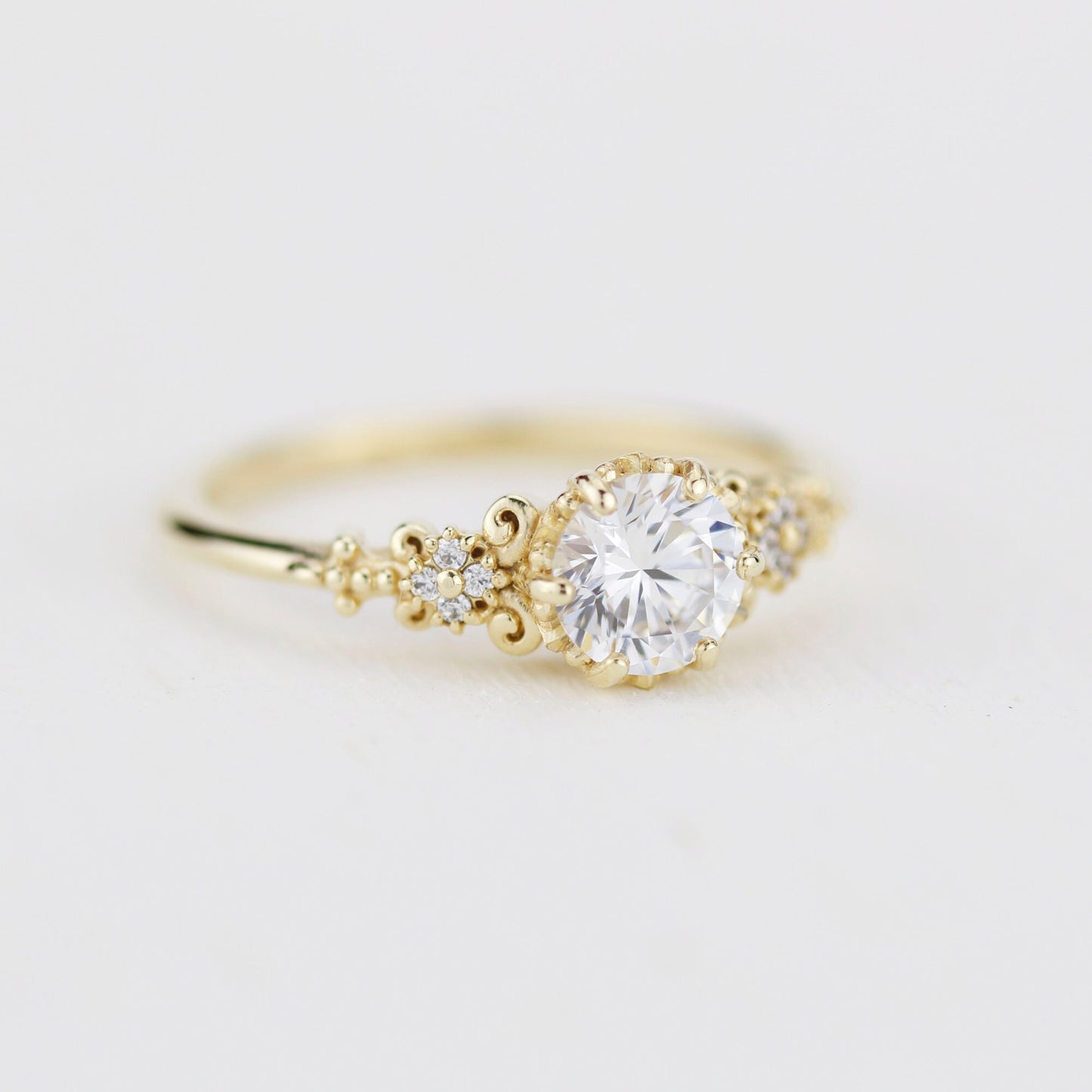 Round moissanite engagement ring, moissanite vintage engagement ring | R270MOIS