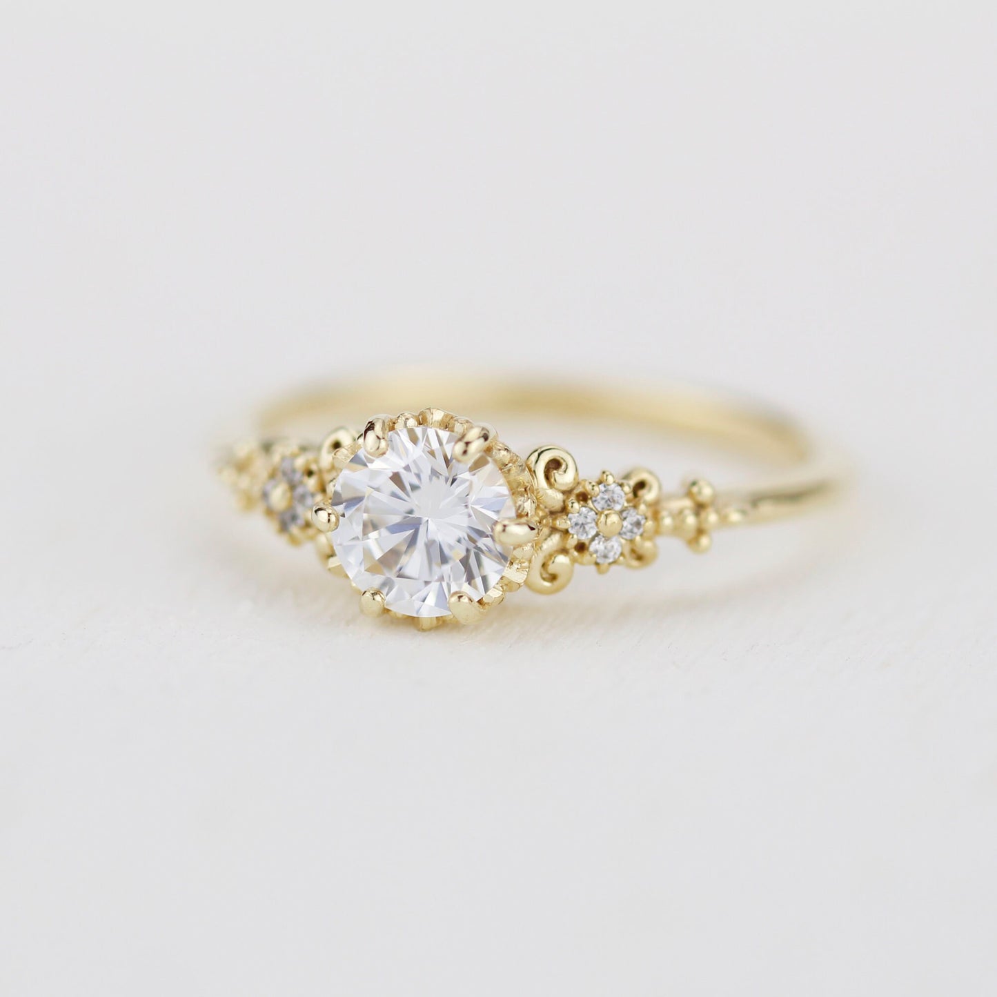 Round moissanite engagement ring, moissanite vintage engagement ring | R270MOIS