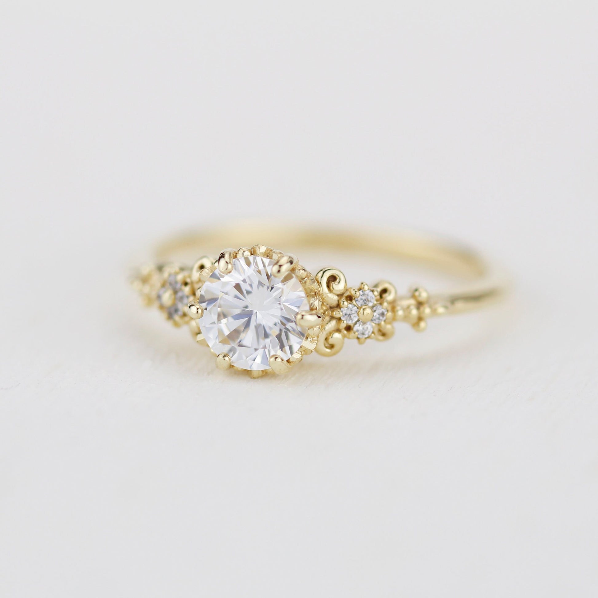 Round moissanite engagement ring, moissanite vintage engagement ring | R270MOIS
