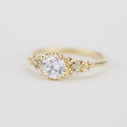 Round moissanite engagement ring, moissanite vintage engagement ring | R270MOIS