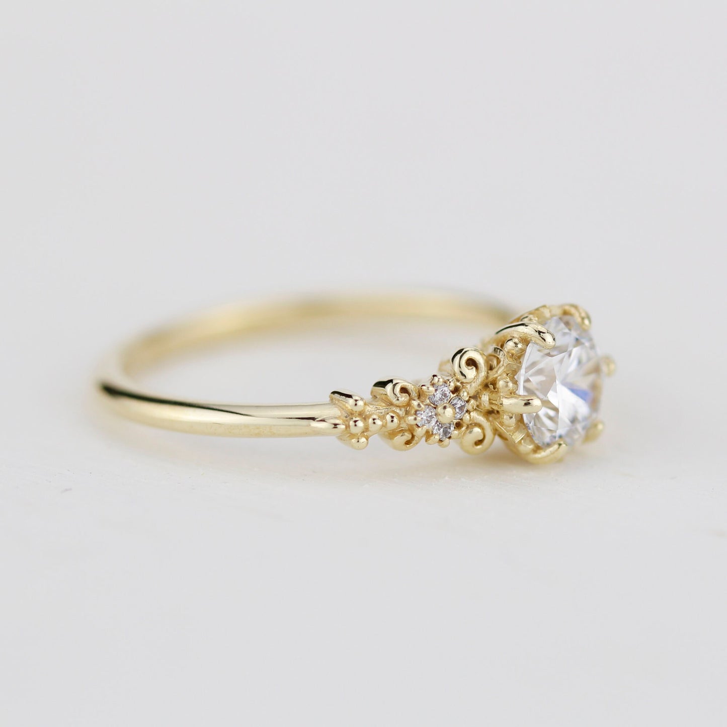 Round moissanite engagement ring, moissanite vintage engagement ring | R270MOIS