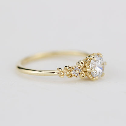 Round moissanite engagement ring, moissanite vintage engagement ring | R270MOIS