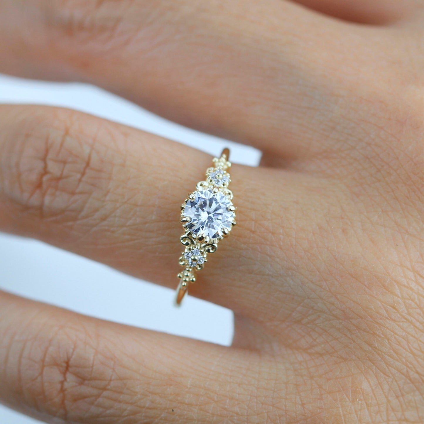 Round moissanite engagement ring, moissanite vintage engagement ring | R270MOIS