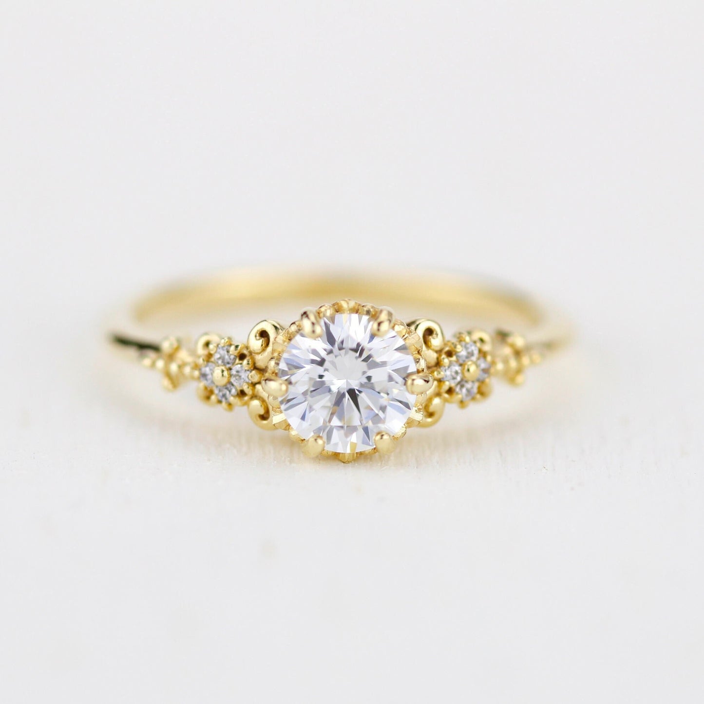Round moissanite engagement ring, moissanite vintage engagement ring | R270MOIS