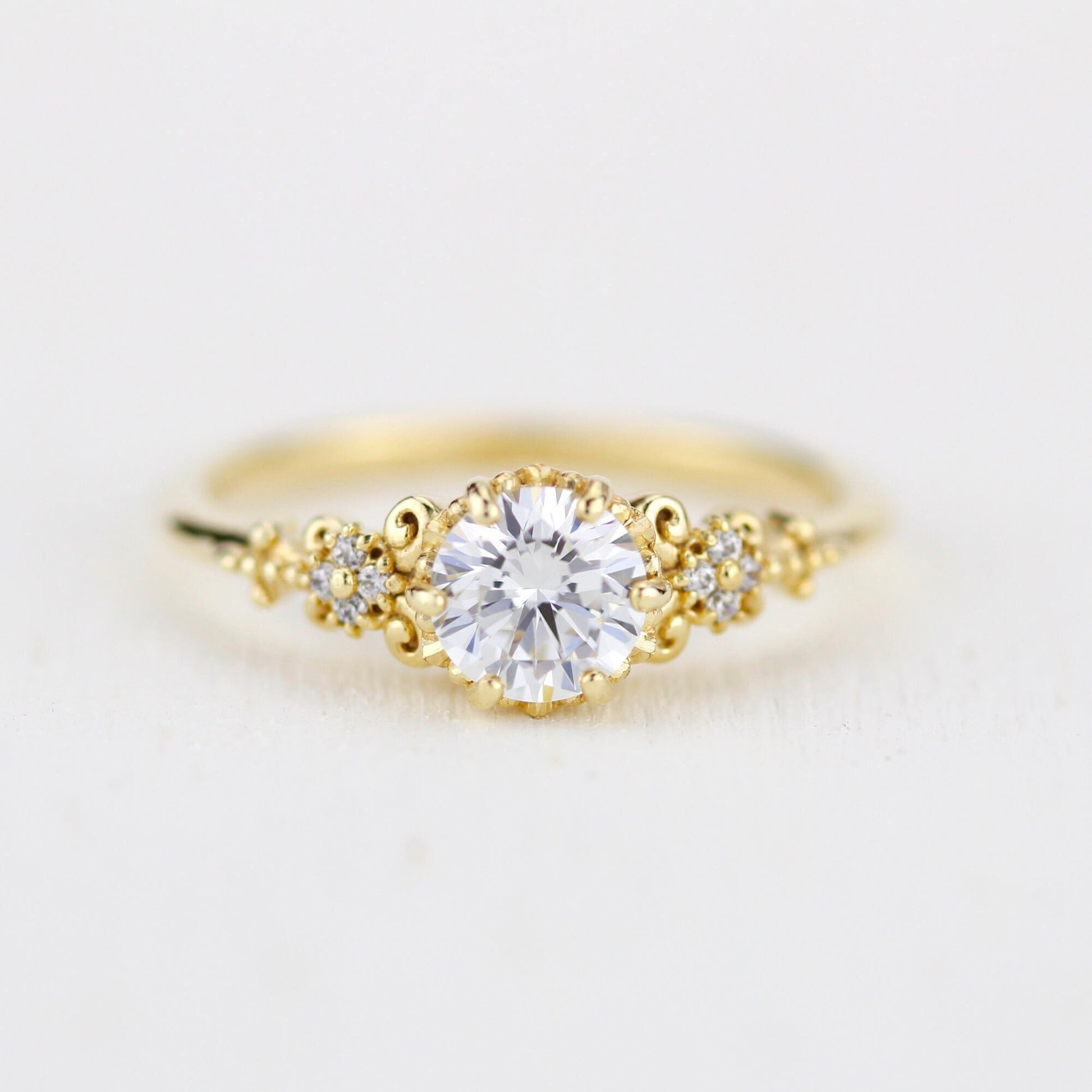 Round moissanite engagement ring, moissanite vintage engagement ring | R270MOIS
