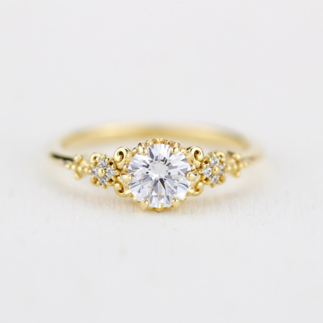 Round moissanite engagement ring, moissanite vintage engagement ring | R270MOIS