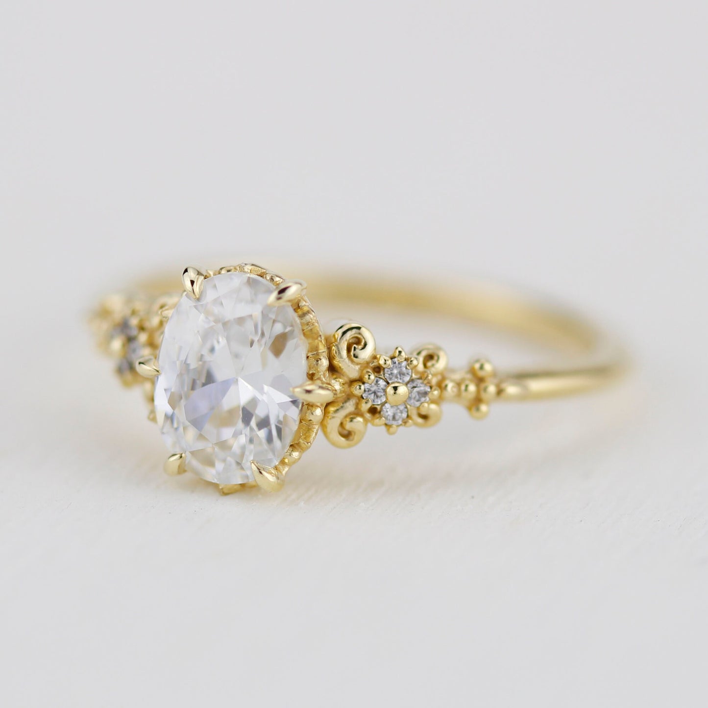 Oval moissanite engagement ring, oval moissanite engagement ring vintage unique, 1.5 carat certificated moissanite ring | R265MOIS