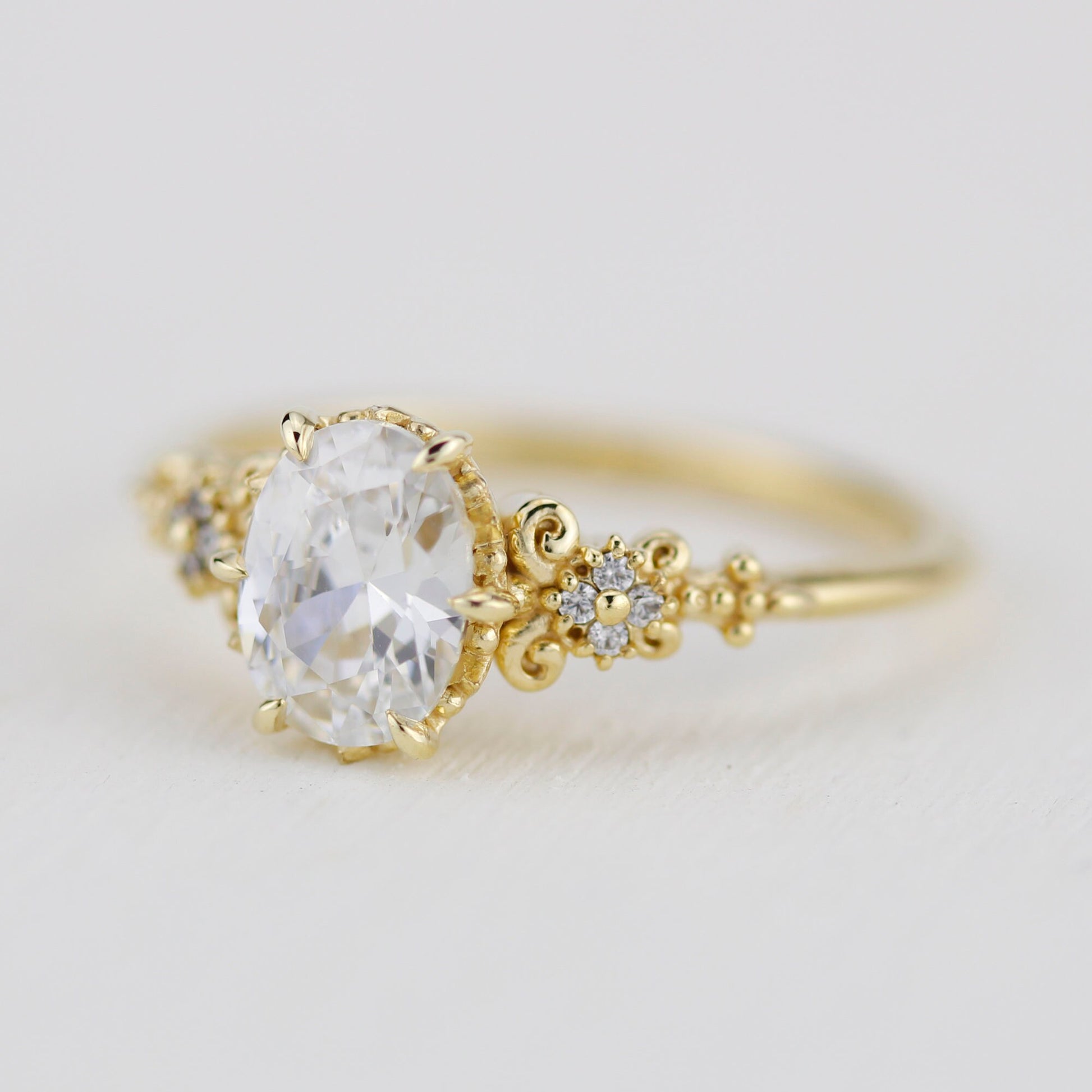 Oval moissanite engagement ring, oval moissanite engagement ring vintage unique, 1.5 carat certificated moissanite ring | R265MOIS
