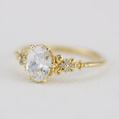 Oval moissanite engagement ring, oval moissanite engagement ring vintage unique, 1.5 carat certificated moissanite ring | R265MOIS