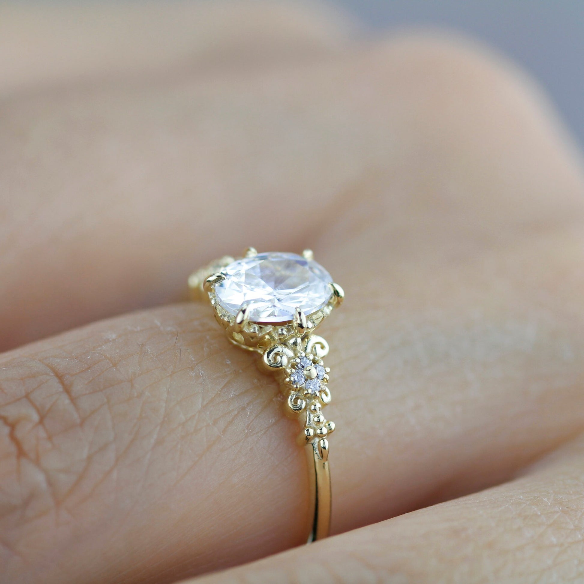 Oval moissanite engagement ring, oval moissanite engagement ring vintage unique, 1.5 carat certificated moissanite ring | R265MOIS