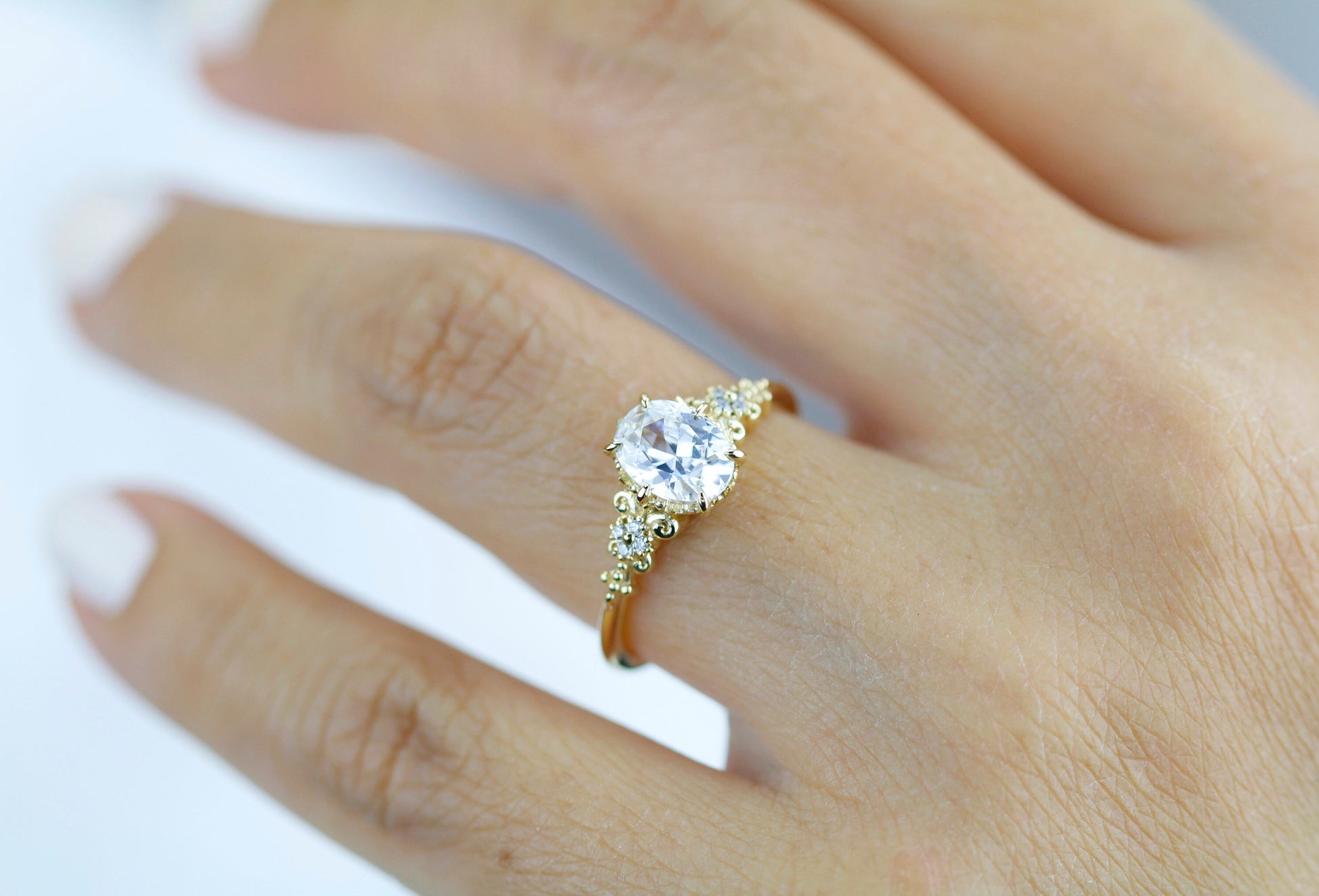 Oval moissanite engagement ring, oval moissanite engagement ring vintage unique, 1.5 carat certificated moissanite ring | R265MOIS