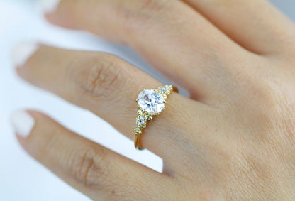 Oval moissanite engagement ring, oval moissanite engagement ring vintage unique, 1.5 carat certificated moissanite ring | R265MOIS