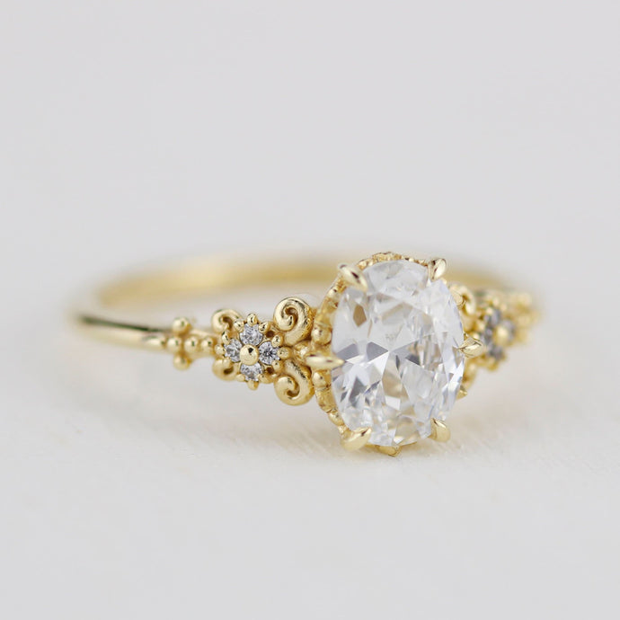 Oval moissanite engagement ring, oval moissanite engagement ring vintage unique, 1.5 carat certificated moissanite ring | R265MOIS