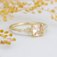 Load image into Gallery viewer, simple ring unique, champagne morganite, cushion cut ring, morganite and gold, ring unique simple | R353MO