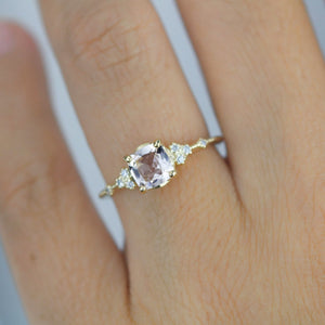 simple ring unique, champagne morganite, cushion cut ring, morganite and gold, ring unique simple | R353MO