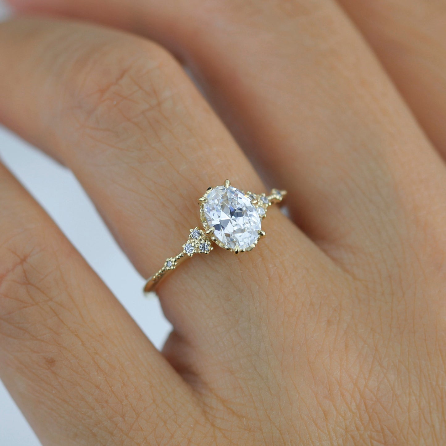 oval ring moissanite, oval moissanite and diamond ring, moissanite and diamond engagement ring |R349MOIS