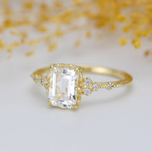 Load image into Gallery viewer, Diamond and white topaz engagement ring, cluster ring emerald cut  | R 348WT