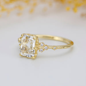 Diamond and white topaz engagement ring, cluster ring emerald cut  | R 348WT