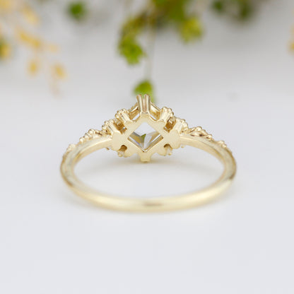 Engagement ring white topaz and diamond, cluster ring princess cut, simple cluster ring, unique delicate ring | R 339WT