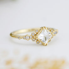 Load image into Gallery viewer, Engagement ring white topaz and diamond, cluster ring princess cut, simple cluster ring, unique delicate ring | R 339WT
