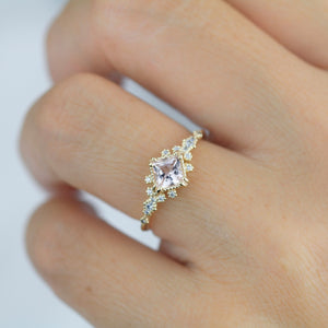 Engagement ring morganite and diamond, simple diamond ring, cluster morganite, unique simple ring | R339MO