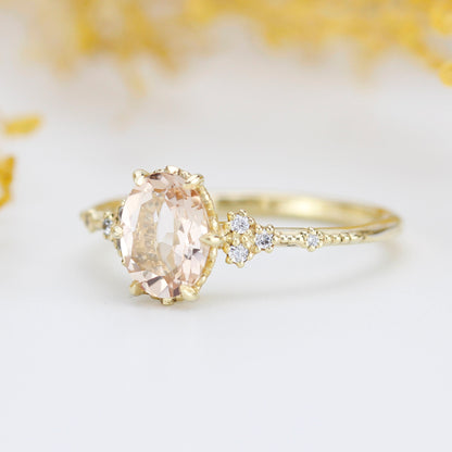 Oval morganite and diamond engagement ring, peach morganite ring, champagne morganite | R349MOR