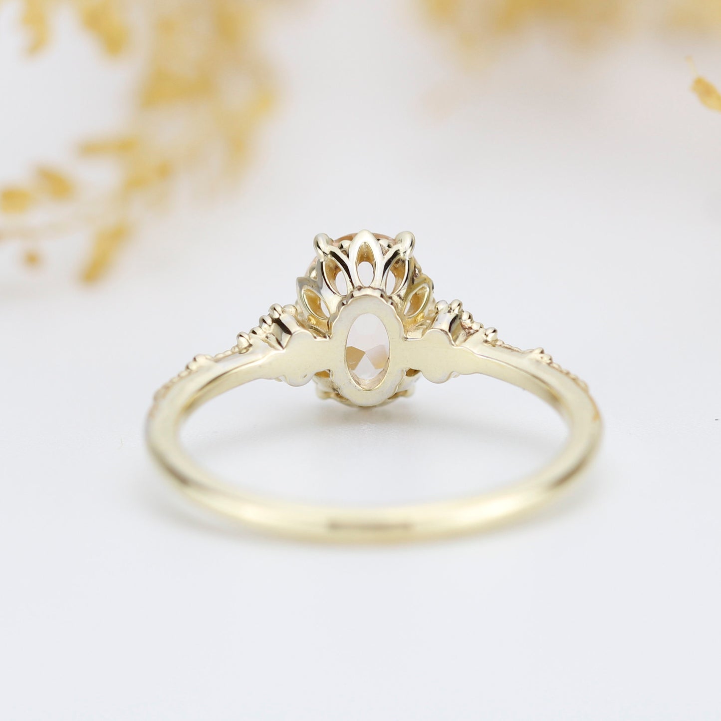 Oval morganite and diamond engagement ring, peach morganite ring, champagne morganite | R349MOR