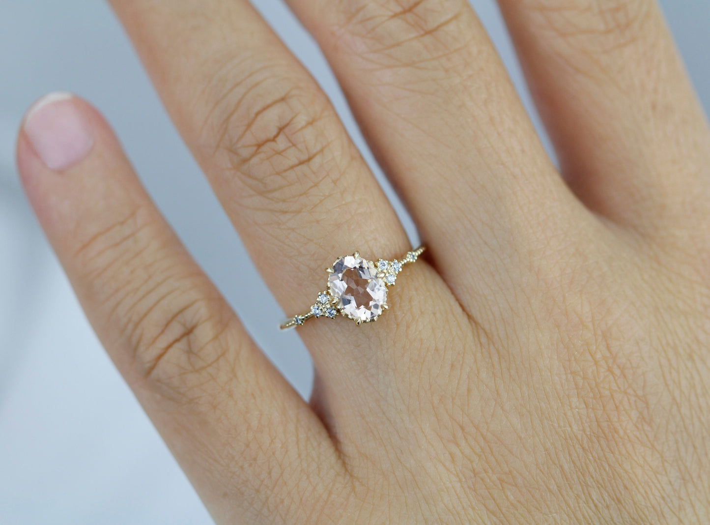 Oval morganite and diamond engagement ring, peach morganite ring, champagne morganite | R349MOR
