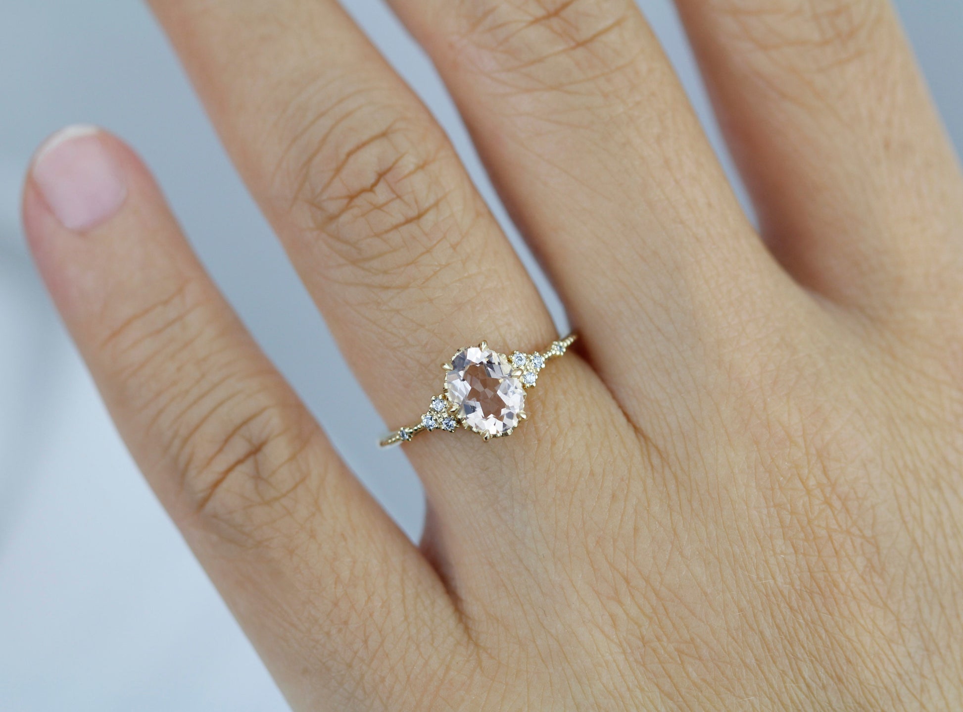 Oval morganite and diamond engagement ring, peach morganite ring, champagne morganite | R349MOR
