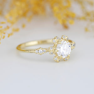 Moissanite and diamond cluster engagement ring | R 343MOISSANITE
