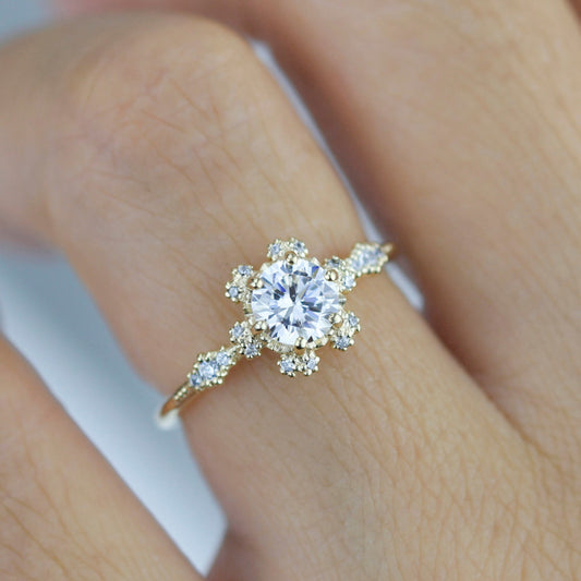 Moissanite and diamond cluster engagement ring | R 343MOISSANITE