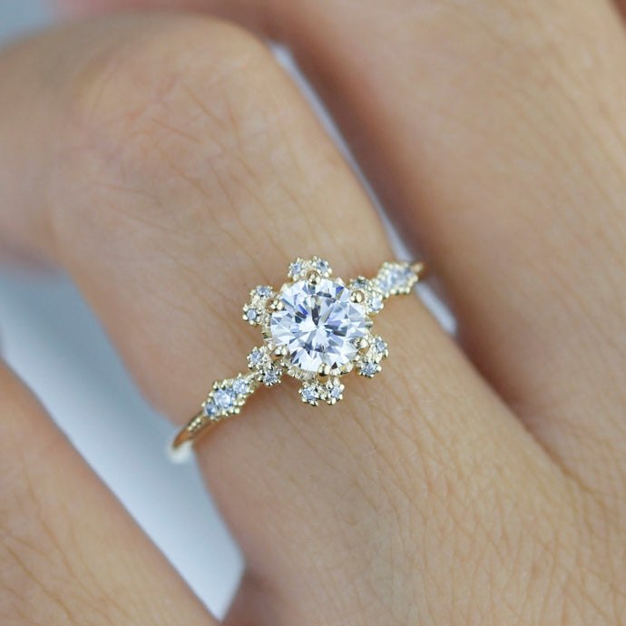 Moissanite and diamond cluster engagement ring | R 343MOISSANITE