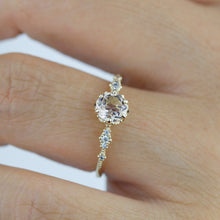 Load image into Gallery viewer, Engagement ring morganite and diamond, peach morganite ring, simple cluster ring, champagne morganite | R 355MORGANITE