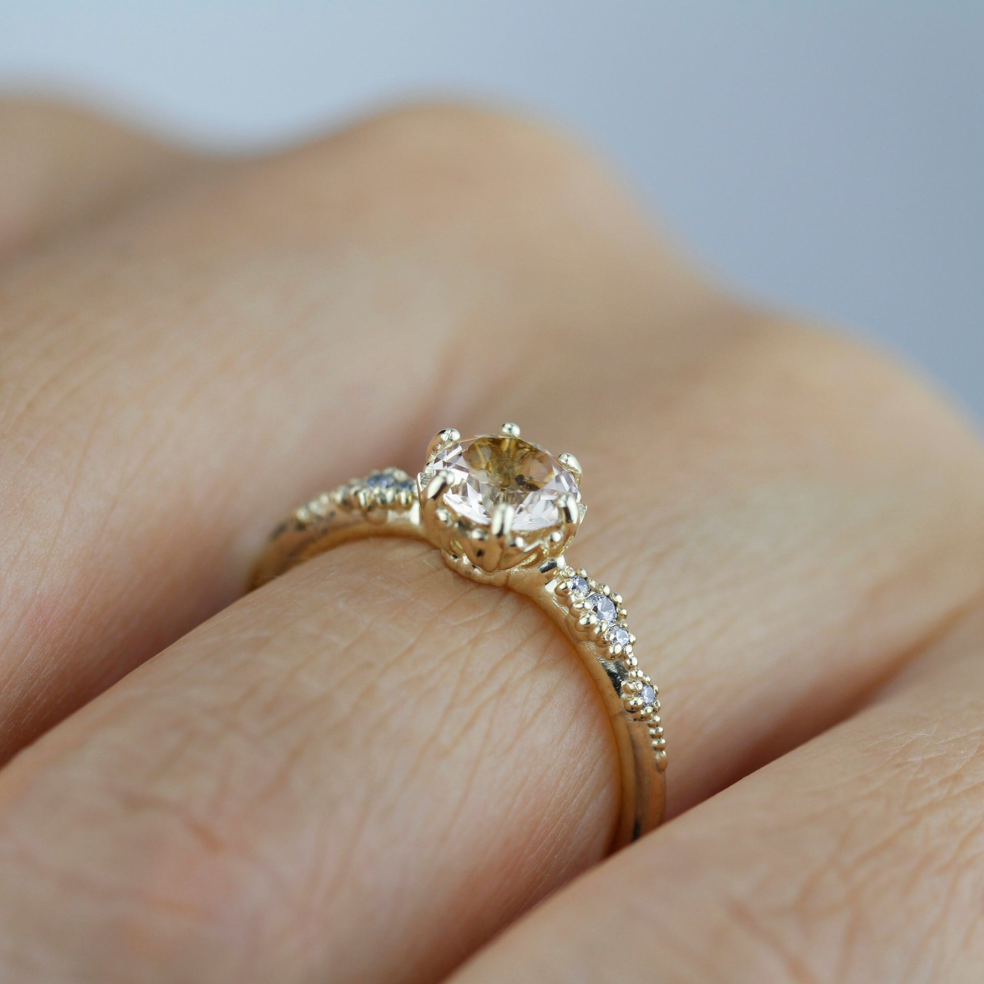 Engagement ring morganite and diamond, peach morganite ring, simple cluster ring, champagne morganite | R 355MORGANITE