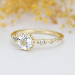 Simple cluster engagement ring, white topaz and diamond engagement ring, simple ring diamond, | R 355WT