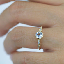Load image into Gallery viewer, Simple cluster engagement ring, white topaz and diamond engagement ring, simple ring diamond, | R 355WT