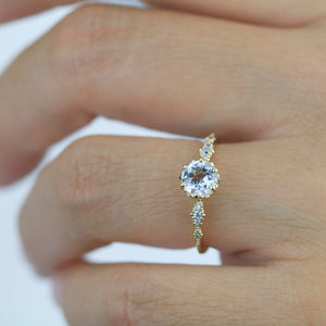 Simple cluster engagement ring, white topaz and diamond engagement ring, simple ring diamond, | R 355WT